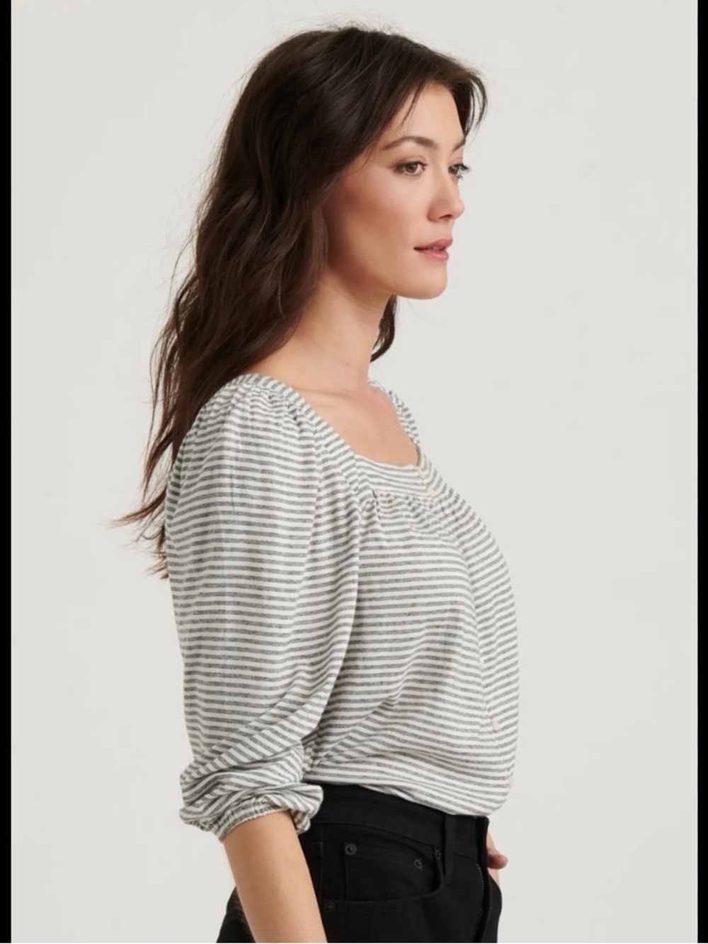 Boden 100% Cotton White and Navy Blue Striped Peasant Blouse -Sz XS